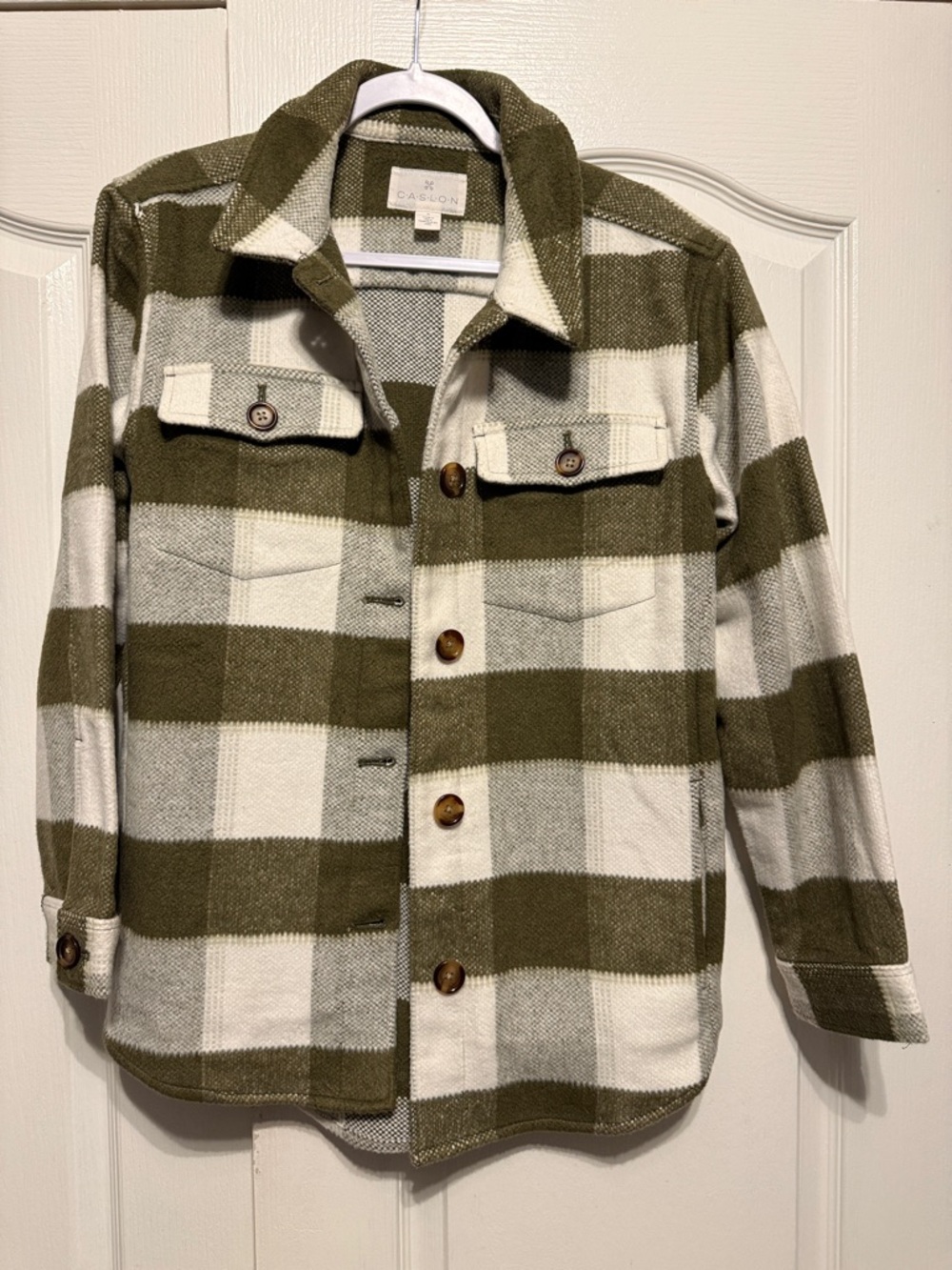 Caslon Olive & White Plaid Button-Up Shacket